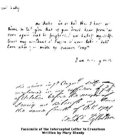 Facsimile of the Intercepted Letter to Cranstoun
written by Mary Blandy