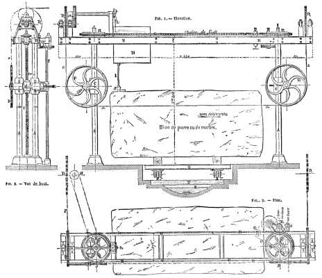  FIGS. 1, 2 and 3.&mdash;APPARATUS FOR SAWING STONE.
