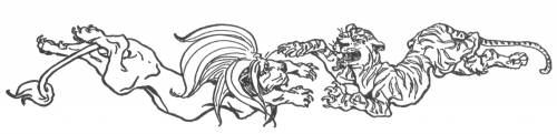 The lion and tiger meeting
in mid air