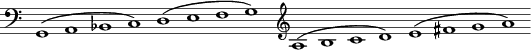 [F:�(g,�a,�b-,�c) (d�e�f�g)
 G:�(a�b�c'�d') (e'�f+'�g'�a')]