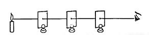  FIG. 59.&mdash;The candle cannot be seen unless the three
pinholes are in a strait line.
