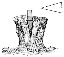 FIG. 107.&mdash;By means of a wedge, the stump is split.