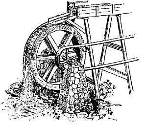 FIG. 120.&mdash;A mountain stream turns the wheels of the
mill.