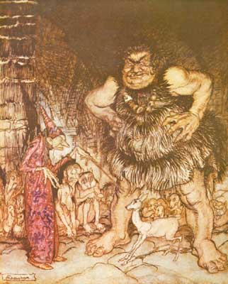 The giant Galligantua and the wicked old magician
transform the duke's daughter into a white hind.