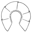 PATTERN PINNED IN PLEATS FOR SHAPED BRIMS OF FABRIC.
ILLUSTRATION SHOWS PATTERN PINNED ON BUCKRAM READY TO CUT