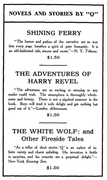Another page of the advertisement for novels and stories by Q