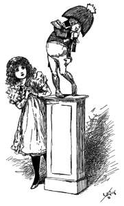 "THE ADMIRAL, MAKING A DESPERATE ATTEMPT TO GET A VIEW OF
HIS LEGS THROUGH HIS SPY-GLASS."