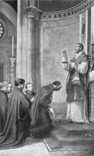 The First Vows at Montmartre of St. Ignatius and
Companions. Father Faber Celebrating Mass.