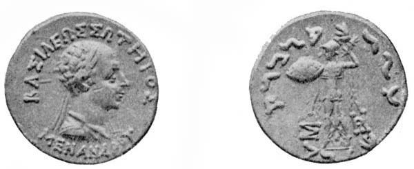 Fig. 57. Coin&mdash;obverse and reverse of Menander.
