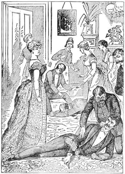 "Edward Percy falls to the floor, the blood gushing from a wound in the
breast!"&mdash;page 439.