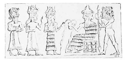 Fig. 17.&mdash;A Chald&aelig;an Cylinder: from M&eacute;nant's La Bible et
les Cylindres Chald&eacute;ens.