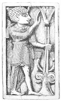 Fig. 80.&mdash;Ivory plaque found at Nimroud. Actual size.
British Museum.