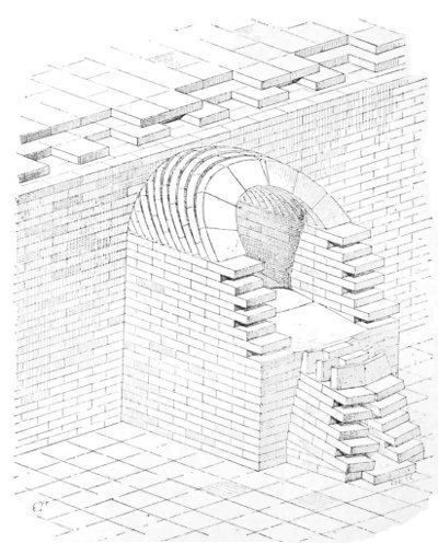 Fig. 93.&mdash;Sewer at Khorsabad, with semicircular vault;
compiled from Place.