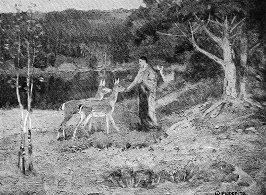 HE WAS ONCE SEEN WITH SEVERAL DEER ABOUT HIM, PETTING AND HANDLING THEM.

Page 247