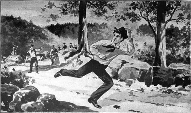 Fred set off at full speed, and almost immediately a shout went
up from the rioters: "The sneaks are sending for help! Stop
that boy!"