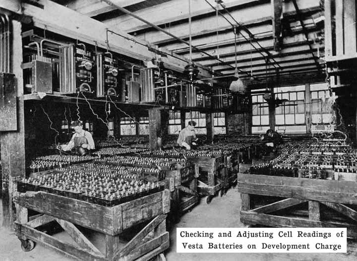 Photo: Checking and adjusting cell readings of
Vesta batteries on development charge