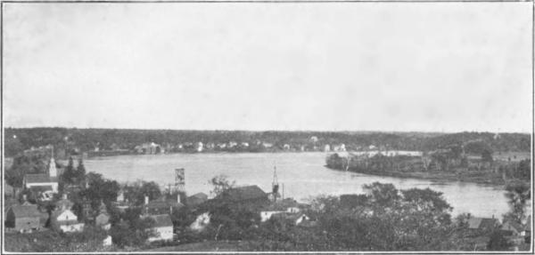 THE FERRY, SALISBURY POINT
Mouth of Powow in foreground at the right hidden by its own banks in
this picture. Hawkswood in distance at extreme right.
