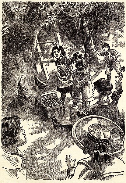 A little brown old man's face peeped from behind the cherry-tree.&mdash;Page 20