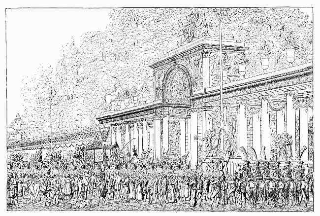 NAPOLEON AND MARIE LOUISE ENTERING THE GARDEN OF THE
TUILERIES ON THE DAY OF THEIR MARRIAGE, APRIL 2, 1810.