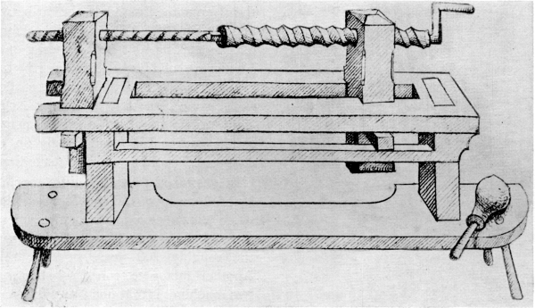Figure 1.&mdash; Earliest representation found of a
master-screw type of thread-cutting machine