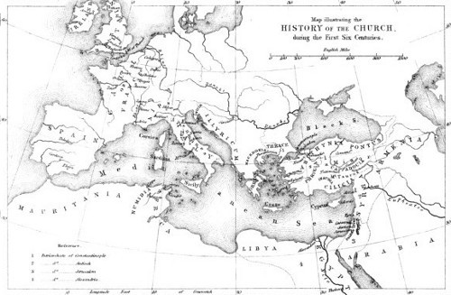 Map illustrating the HISTORY OF THE CHURCH, during the
First Six Centuries.
