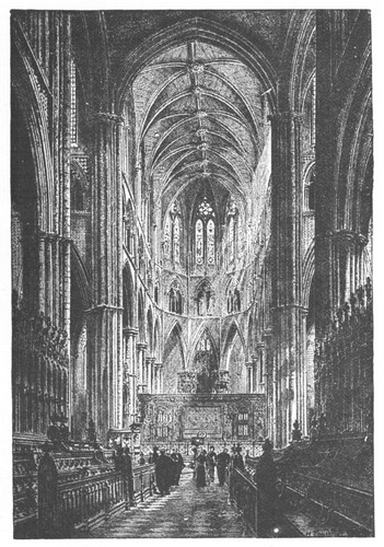 WESTMINSTER ABBEY, LOOKING TOWARD THE ALTAR. From
etching by H. Toussaint.