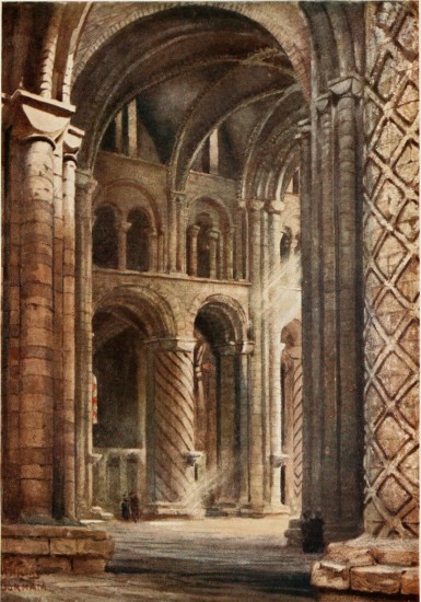 DURHAM

INTERIOR OF CATHEDRAL LOOKING ACROSS THE NAVE INTO SOUTH TRANSEPT