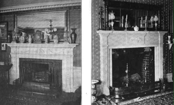 Plate XVIII.&mdash;First Hob Grate in New England, Waters House; Mantel Glass and Fireplace, showing decoration of floral basket.