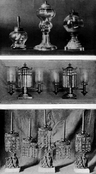 Plate XLIX.&mdash;Whale Oil Lamps with Wicks; Mantel Lamps, 1815; Paul and Virginia Candelabra.