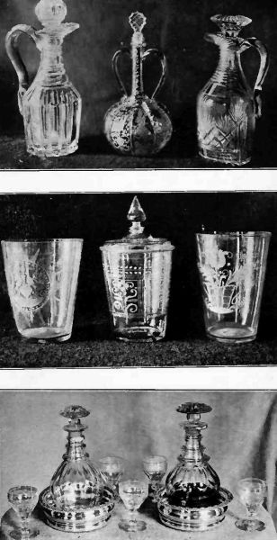 Plate LVII.&mdash;Venetian and English Decanters; Toddy glasses, about 1800; English Glass with Silver Coasters. Very old.