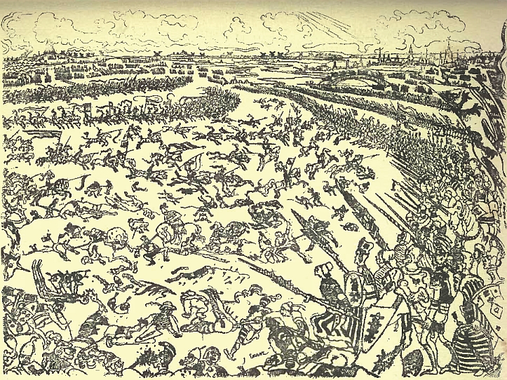 Bataille des &Eacute;perons d'or (1895).&mdash;Eau-forte.