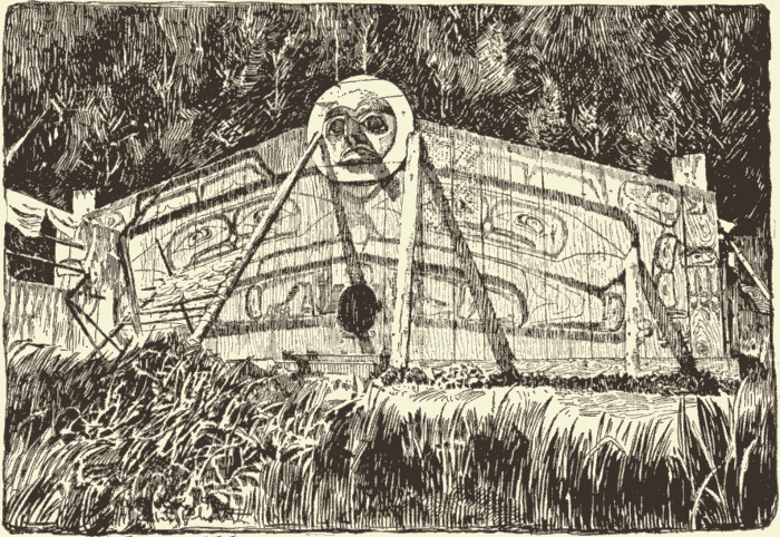 Gold Chief's House. Queen Charlotte's Island. (From Photograph.) Illustration.