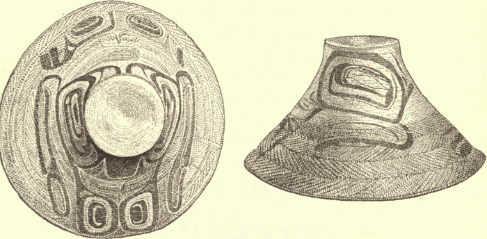 Hat of Northwest Coast, Top and Side View. (From Original in Peabody Museum.) Illustration.