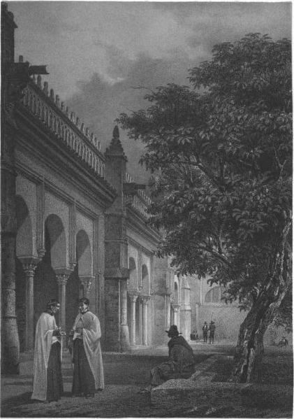 Dibdo del nat.al y lit.do por F X Parcerisa Lit
de J J Martinez Madrid

PATIO DE LA CATEDRAL.

(Cordoba.)