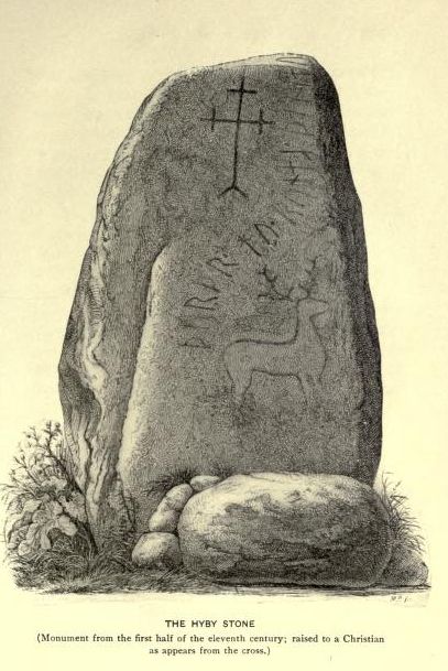 The Hyby Stone (Monument from the first half of the
eleventh century; raised to a Christian as appears from the cross.)