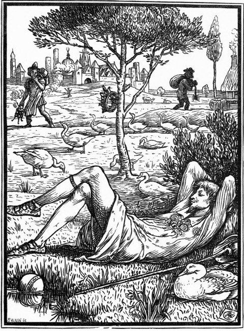 "Now, here I lie peacefully all day long and watch my geese,
and it is much nicer than being King."&mdash;P. 170.