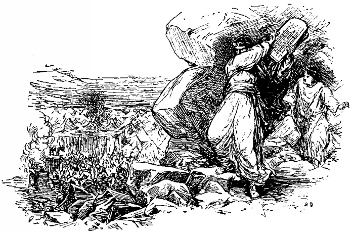 Moses brings the Ten
Commandments down from Mount Sinai.
