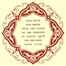 THIS BOOK WAS ISSUED ON THE THIRTIETH OF
 AUGUST 1918 FOR THE PARIS BOOK CLUB