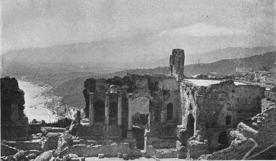“The red and tan ruin of the Greek Theater ... But it is
Ætna that makes Taormina.”