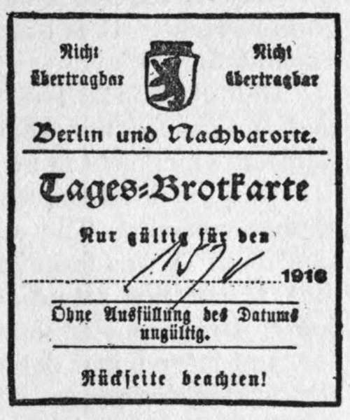 THE BREAD CARD ISSUED BY THE
FOOD AUTHORITIES OF BERLIN
