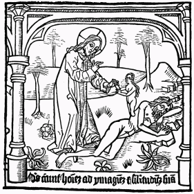 FIG. 6.&mdash;The Creation of Eve. From the fac-simile of
Berjeau.