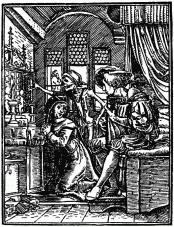 FIG. 51.&mdash;The Nun. From Holbein’s “Images de la Mort.”
Lyons, 1547.