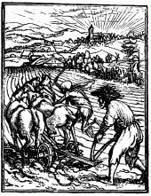 FIG. 53.&mdash;The Ploughman. From Holbein’s “Images de la
Mort.” Lyons, 1547.