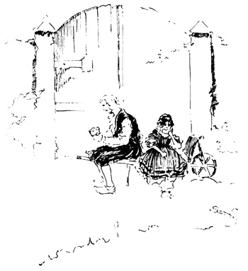 "Keransiflan and I, sitting on
our wheelbarrow, were allowed
to go on eating in peace"