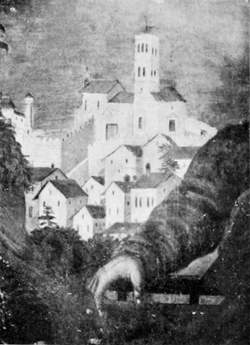 BARGA — DUOMO: VEDUTA DI BARGA ANTICA.
(PARTICOLARE DI UNA TAVOLA DEL SEC. XVI).