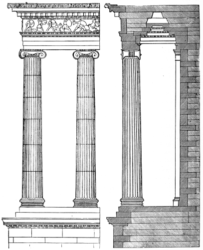 Fig. 161.&mdash;Ionic Order from the Peripteros of the
Mausoleum of Halicarnassos.