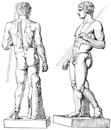 Fig. 216.&mdash;Copy of the Doryphoros in the Museum of
Naples.