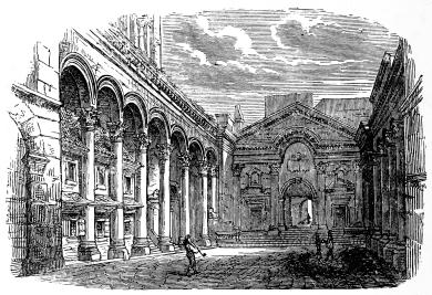Fig. 293.&mdash;Court of the Palace of Diocletian at
Spalatro.