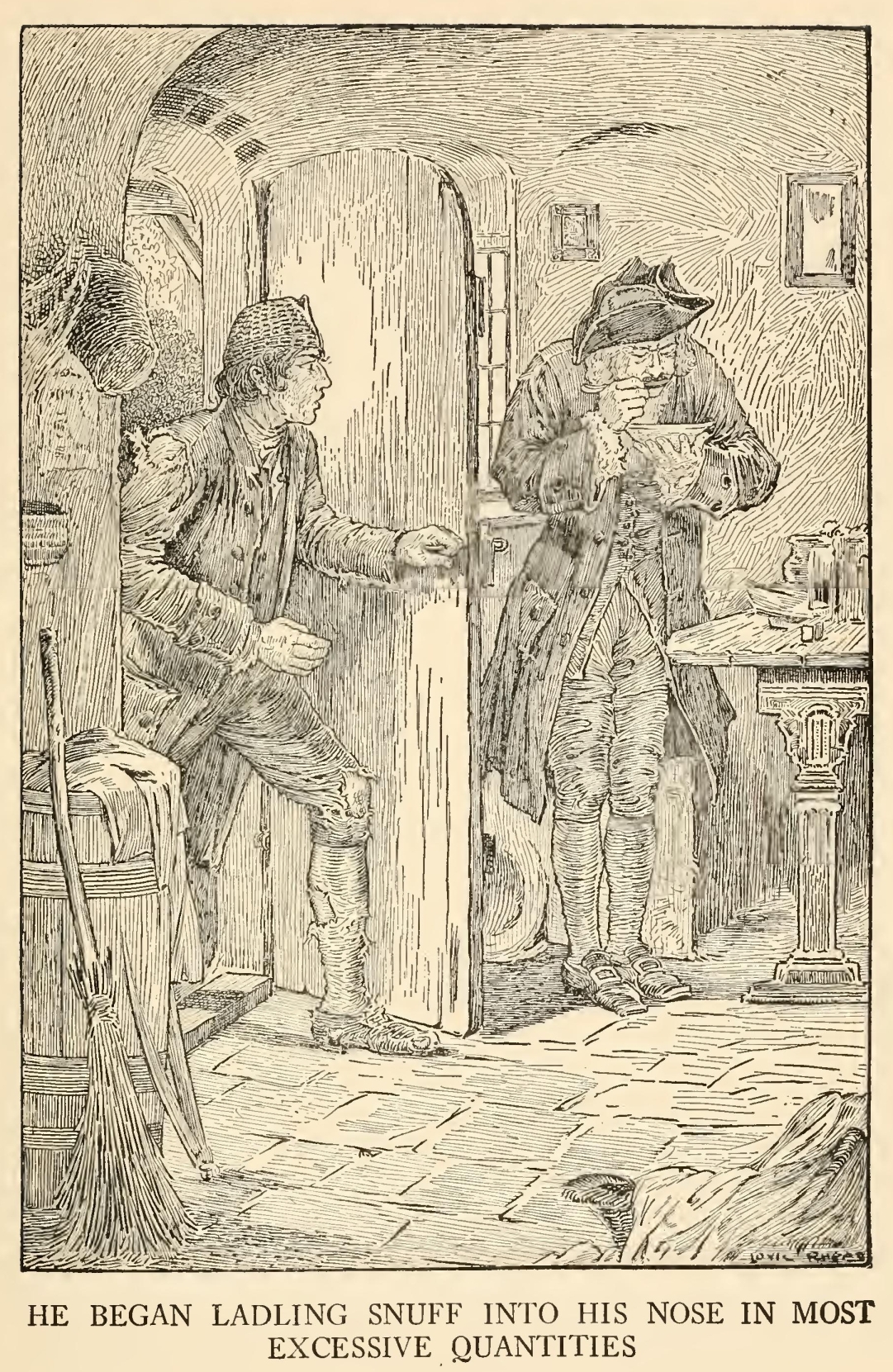 He began ladling snuff
into his nose in most excessive quantities