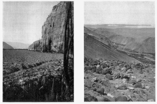 Fig. 155&mdash;Steep walls in the Majes Valley below Cantas
and the abrupt termination against them of a deep alluvial fill.